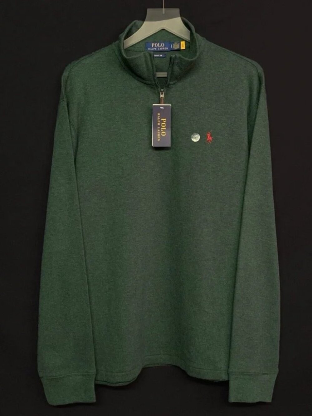 POLO RALPH LAUREN Luxury Quarter Zip Cotton Pullover Sweater LARGE Green NWT